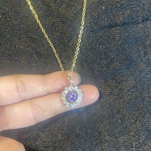 14K White Yellow Gold Tanzanite and Diamond Necklace.